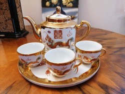 Kézzel festett, dúsan aranyozott kínai, sárkány-és főnix motívumos teáskészlet, nagyon szép