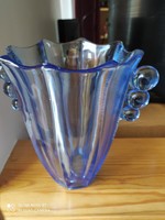 Kék Üveg váza, üveg gömb fülekkel