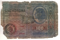 100 korona 1912 román bélyegzés