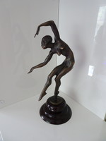 Art deco gyönyörű hibátlan jelzett bronz táncoslány.