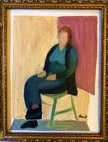 BOLGÁR József (1928-1986) Munkácsy díjas "Ülő Asszony"  festménye, üveges arany keretben