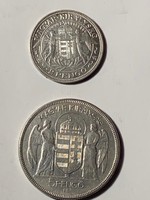 2 pengő 1929 és 5 pengő 1930 - ezüst