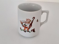 Régi Zsolnay porcelán bögre mesemintás teás csésze