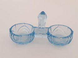 Régi üveg asztali sótartó kék fűszerkínáló