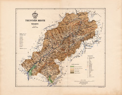 Trencsén megye térkép 1886 (2), vármegye, atlasz, Kogutowicz Manó, 44 x 56 cm, Gönczy Pál