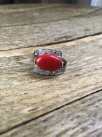 Régi osztrák ezüst gyűrű piros kővel