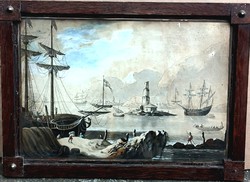 Fk/095 - antique, 230-year-old gouache! Unknown French painter - harbor scene