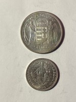 2 pengő 1929 - ezüst és 5 pengő 1930 - ezüst