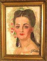 HOLLÓSY József (1860-1898) "Fiatal csinos hölgy arcképe",üveges Blode keretben