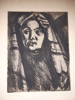 Uitz Béla - Női fej (nagy kendőben), 1920, cinkkarc
