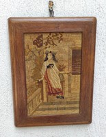 Antik Gobelin-Szövött kép fa keretben, szecesszió, különleges darab,pàrja is eladó