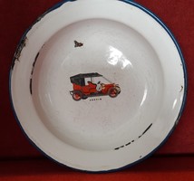 Zománcozott tányér, veterán autós tálka