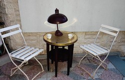 Különleges ritkaság réz tetejű teàzó,kàvézó vág dohànyzó asztal szobortartó posztamensnek, mahagóni