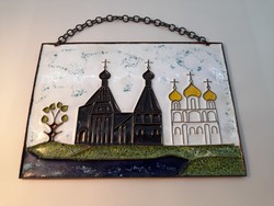 Russian fire enamel wall picture