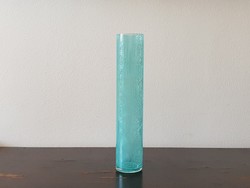 Ritka azúrkék Karcagi fátyol üveg váza hosszúkás repesztett üveg Berekfürdő