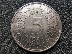 Németország NSZK (1949-1990) .625 ezüst 5 Márka 1968 G (id23011)
