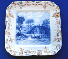 Antik, francia Sarreguemines fajansz tájképes fali tányér (1800-as évek vége)