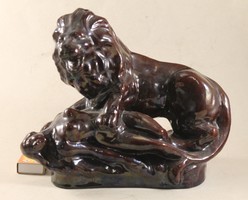 Mázas terrakotta akt szobor oroszlánnal 615