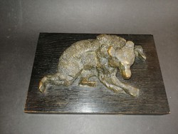 Nagyméretű nehéz bronz medve fa talapzaton - EP