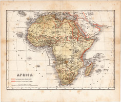 Afrika térkép 1871, lexikon melléklet, német nyelvű, eredeti, 24 x 18 cm, Szahara, Nílus, Egyiptom