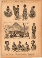 Afrika népei I., egyszín nyomat 1885, Magyar Lexikon, suli, néger, niam-niam, alka, mondu, abaka