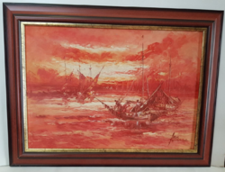 Ship painting with unknown signature.