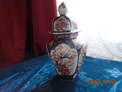 1870 EDO IMARI, fedeles, hexagonális,kézzel festett kobalt arany, vaspiros váza