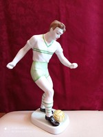 Hollóházi porcelán focista Fradi mezben, 30 cm