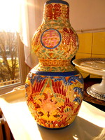 Kínai áttört falú  kézzel festett  nagyobb méretű kerámia váza 26,5 cm