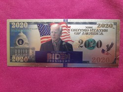 Új - színes+aranyozott, plasztik Joe Biden fantázia bankjegyhez hasonló ajándék.