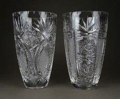 1F011 Régi gyönyörű csiszolt üveg kristály váza pár 20 cm