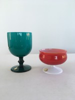 Retro, vintage murano 2 opal glass glasses: turquoise blue-white / red-white