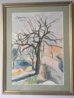 Nyergesi ( Nyerges ) János ( 1895 - 1982 )  akvarell festménye 1954- ből .