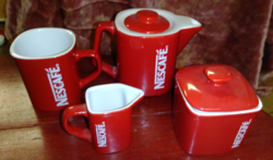 4 db-os  ( + 2 db tető ) piros Nescafe porcelán kávés készlet,  gyűjtemény  + AJÉNDÉK  cukorcsipesz