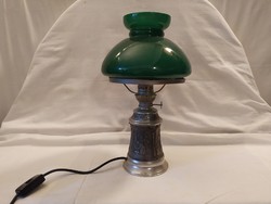 Gyönyörű asztali Ón lámpa szép zöld burával