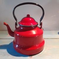 Szép, régi piros zománcos teáskanna