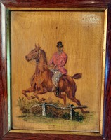 Horse jumping, wood painted frame