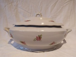 Old Zsolnay porcelain leaf bowl with pink lid