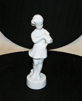 Zsolnay Kislány Virággal Fehér Porcelán Figura