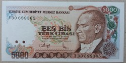 Törökország 5000 lira 1990 Unc