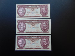 3 darab 100 forint 1992 Sorszámkövető UNC !