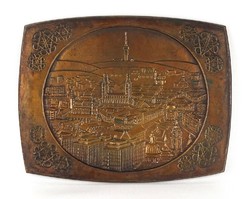 1F067 Csontos László (?) : Pécs látképe bronz plakett 22 x 28 cm