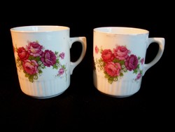 2 db Zsolnay porcelán rózsa virágos bögre, csésze