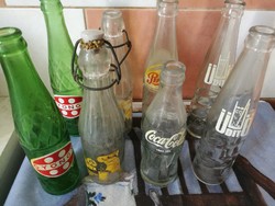 8 db retró üdítős üveg (Gyöngy, Pepsi, Coca Cola, Hüsi, Üdítő)