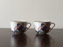 Kézzel festett Arpo bögre pár román porcelán lila kék aranyozott pohár csésze