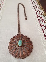 Old egyptian handcrafted copper pendant with chain