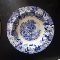 Angol kék-fehér fajansz mély tányér