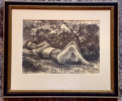 Attila Sassy (1880-1967) carbon drawing