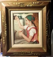 Rose Charles - bubble maker girl - fabulous oil painting in fabulous frame
