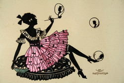 Eva Schönberg 1920. Sziluettkép Randevúra Várva | Papírkivágás Árnykép Árnyék Kép Masnis Lány Nő